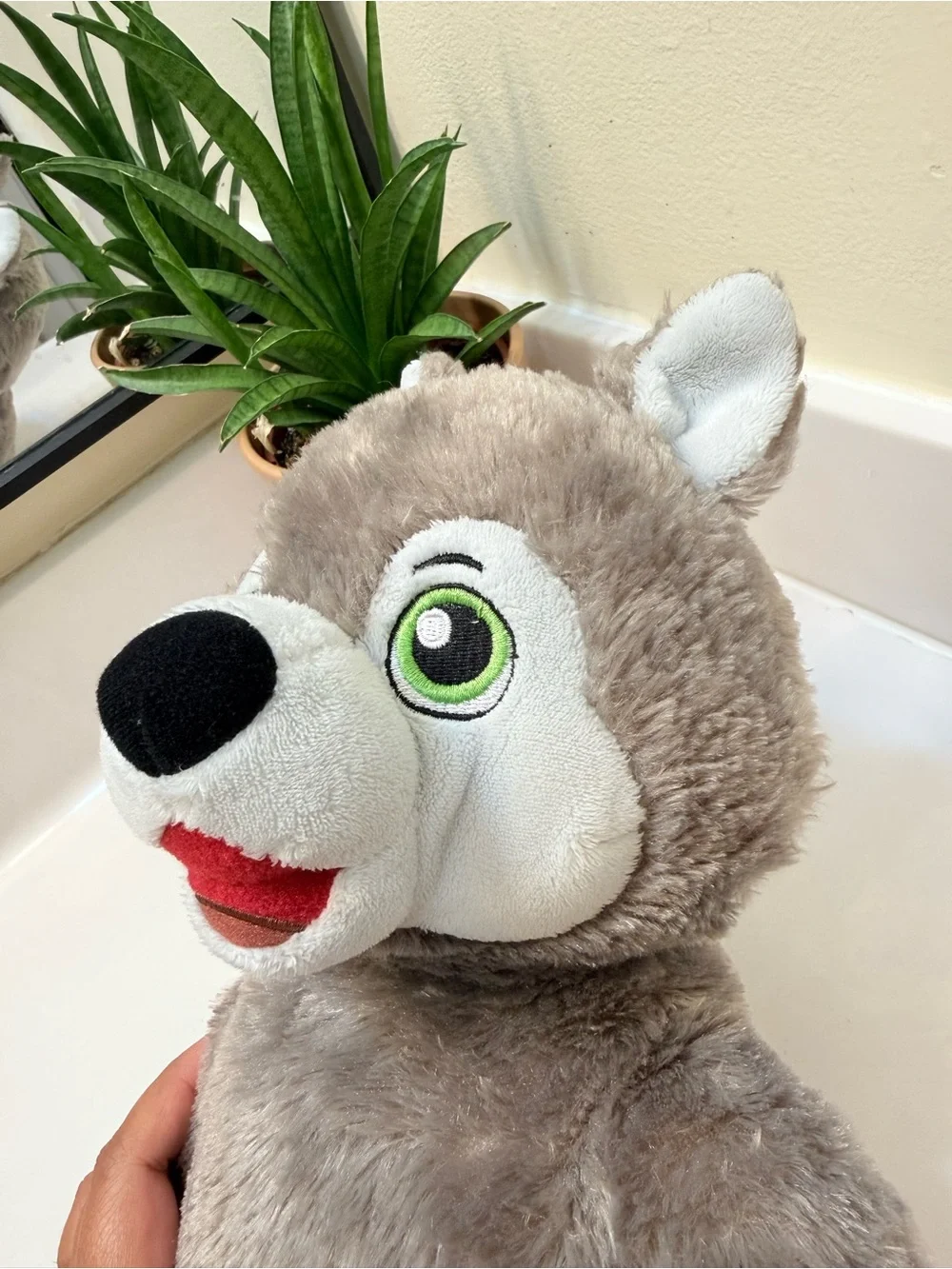 Build-A-Bear Gray and White Plush Wolf Stuffed Animal Green Eyes